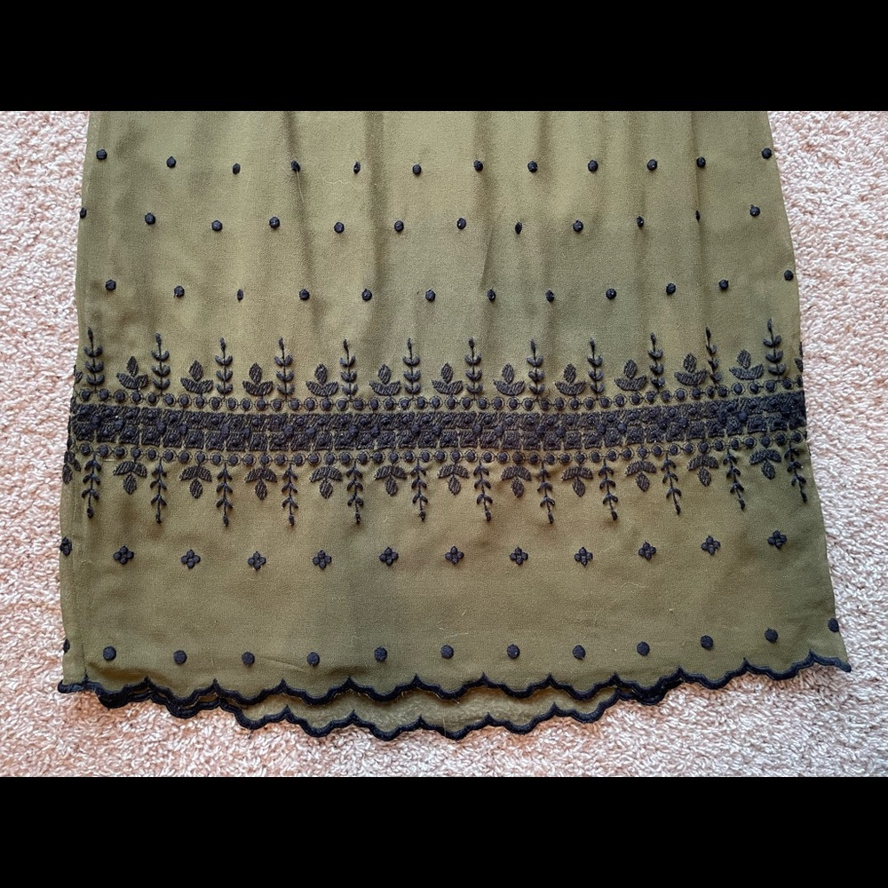 Topshop | Olive/Army Green w/ Back Embroidered detail Midi Dress | Size 4 - Picture 5 of 10
